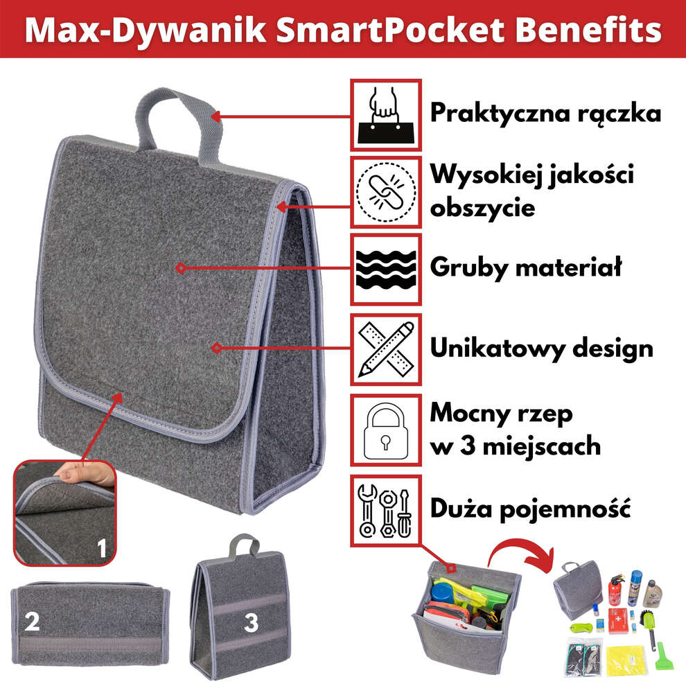Kuferek samochodowy do bagażnika - MAX-DYWANIK (pionowy) – Popielaty