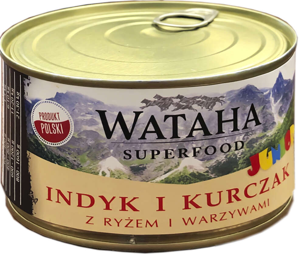 Karma - Wataha SuperFood mokra dla psa Junior indyk i kurczak z ryżem i warzywami puszka 410g - 440321