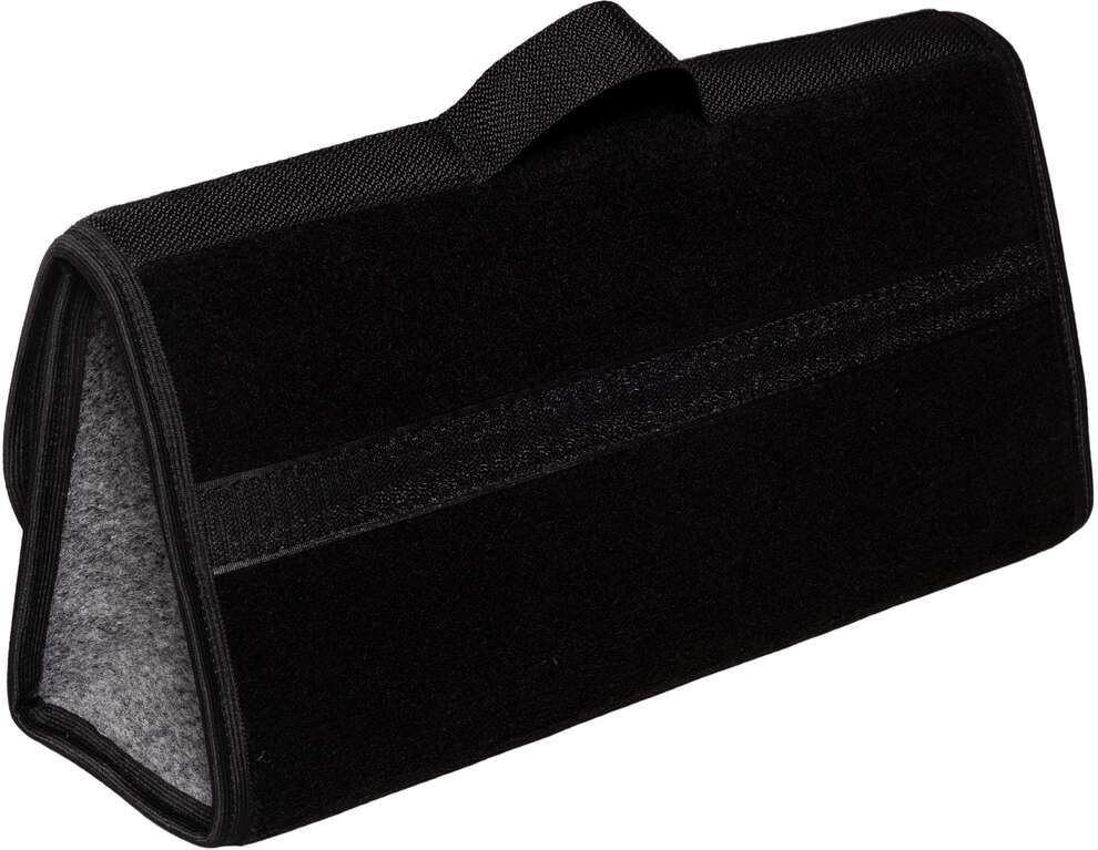 Kuferek samochodowy do bagażnika - MAX-DYWANIK (poziomy) – Czarny ( z popielatymi boczkami - taśma czarna)