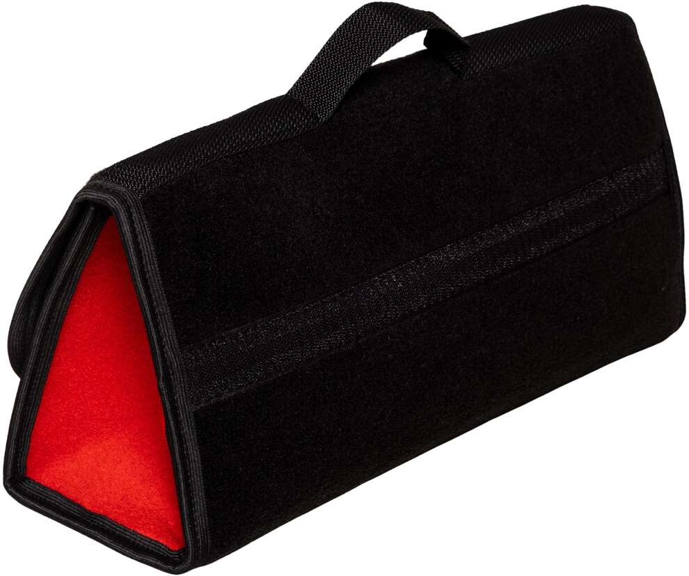 Kuferek samochodowy do bagażnika - MAX-DYWANIK (poziomy) – Czarny ( z czerwonymi boczkami - taśma czarna)