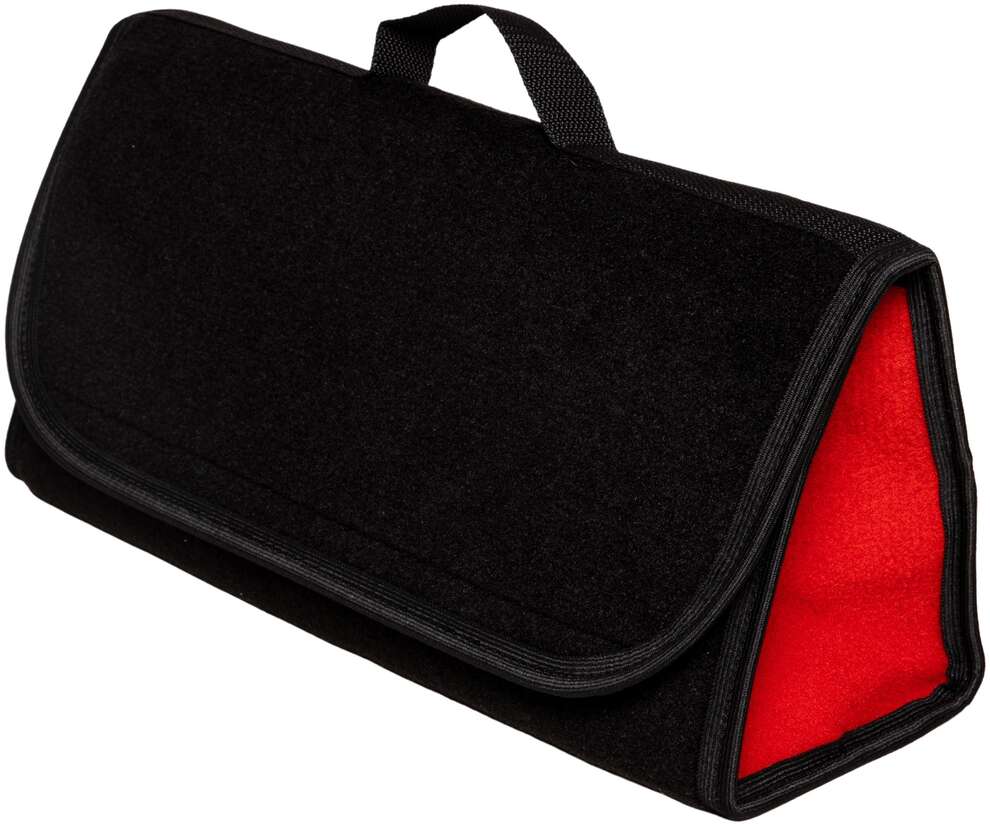 Kuferek samochodowy do bagażnika - MAX-DYWANIK (poziomy) – Czarny ( z czerwonymi boczkami - taśma czarna)
